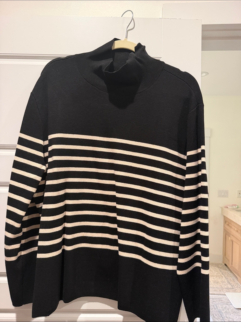 H&M women’s Black and Cream Striped Turtleneck Sweater -